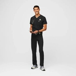FIGS Leon Scrub Top & Axim Cargo Scrub Pants Men's XS Black Medical 2 Piece Set